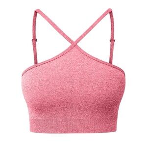 Workout Gym Crop Top Padded Sport Bra Pink M
